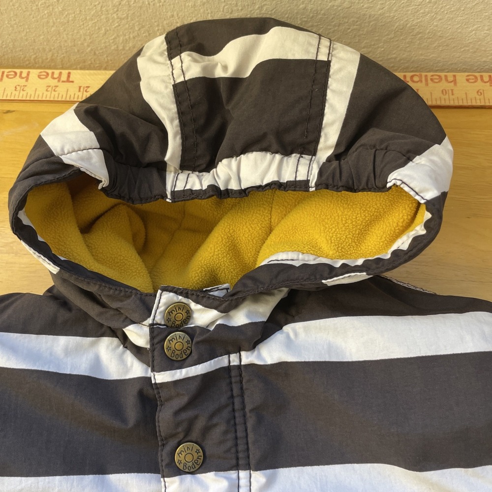 Mini Boden Boys Jacket Coat Parka size 8 Brown white Striped zip button cozy - Picture 7 of 14